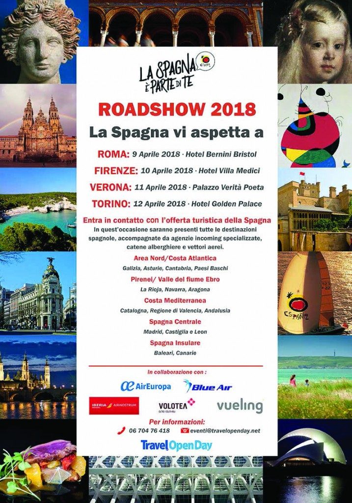 Roadshow Spagna, le date: Roma 9 aprile, Firenze 10, Verona 11 e Torino 12 aprile